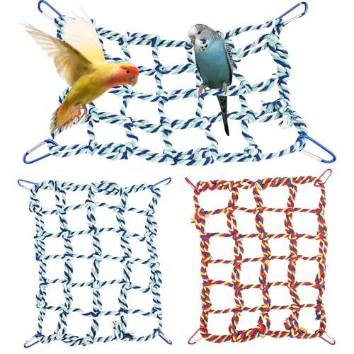 Bekecidi 2 Stück Buntes Gewebtes Kletternetz mit 4 Haken, Kletterseilnetz für Ratten, Seilnetz für Kleintiere, Spielzeug, Buntes Rattenkäfigzubehör für Ratten, Hamster, Vögel, Frettchen, 32x25cm von Bekecidi