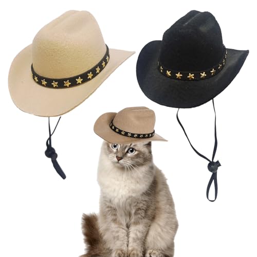 Bekecidi 2-teiliges Western-Haustierkostüm: Mini-Cowboyhüte für Katzen und Hunde – süßes Halloween-Kostümzubehör für Ihre pelzigen Freunde (Schwarz + Beige) von Bekecidi