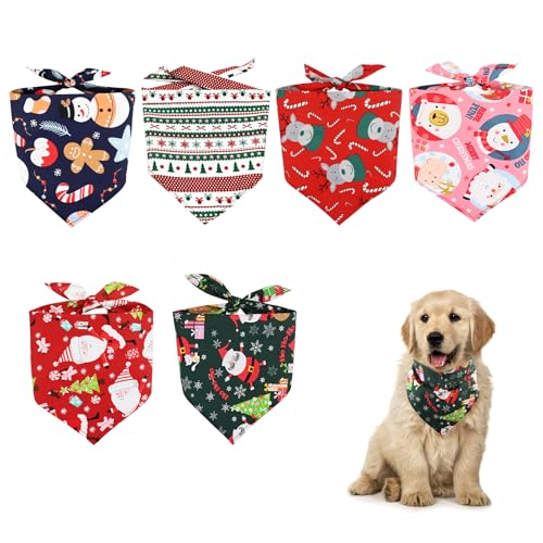 Bekecidi 6 Pack Weihnachts Hunde Dreiecks -Bandanas, Schneemann Weihnachtsbaum Elch Muster Schal für Hunde Katzen Haustiere Weihnachtsfest Dekorationszubehör (M) von Bekecidi