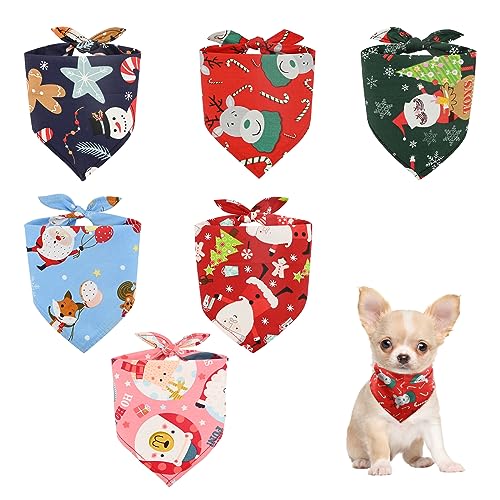 Bekecidi 6 Pack Weihnachts Hunde Dreiecks -Bandanas, Schneemann Weihnachtsbaum Elch Muster Schal für Hunde Katzen Haustiere Weihnachtsfest Dekorationszubehör (S) von Bekecidi