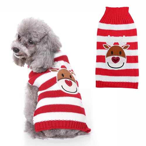 Bekecidi Hunde Weihnachtspullover Hunde Rentier Pullover Katzenpullover Hundepullover Haustier Urlaubskleidung Welpen Warme Strickwaren für Kleine Mittelgroße und Große Hunde (Medium) von Bekecidi