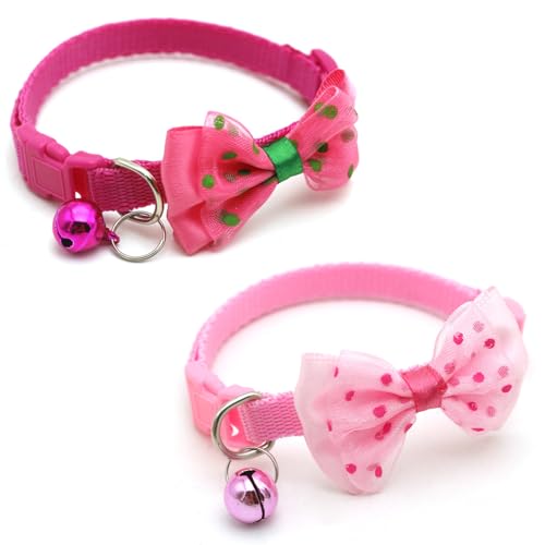 Bekecidi Katzenhalsbänder mit Glocke und Fliege, rosa Sicherheitshalsband mit Schnellverschluss-Schnalle, verstellbares Kätzchenhalsband, Katzenzubehör, personalisierbar, weibliche Katzen, verkleiden von Bekecidi