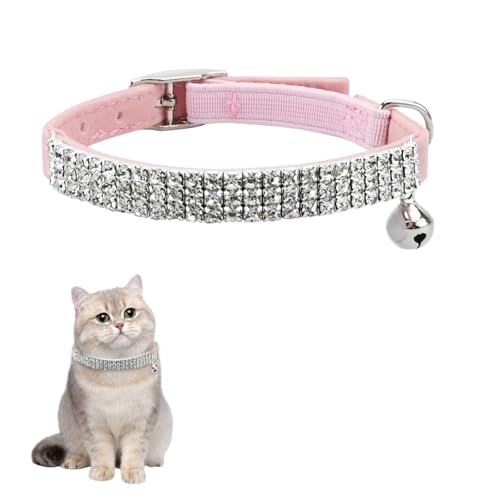 Bekecidi Katzenhalsband mit Glöckchen, Verstellbar Samt Plüsch Strasssteine Katzen und Hundehalsband Heimtierbedarf Haustierzubehör für Kleine Hunde und Katzen von Bekecidi