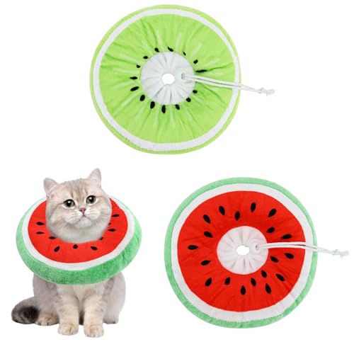 Bekecidi Stilvolles und verstellbares Katzenhalsband in Kegelform, 2 Stück – EIN weicher Genesungsbegleiter mit Wassermelonen-Design für Katzen und Kätzchen (Wassermelone + Kiwi) von Bekecidi