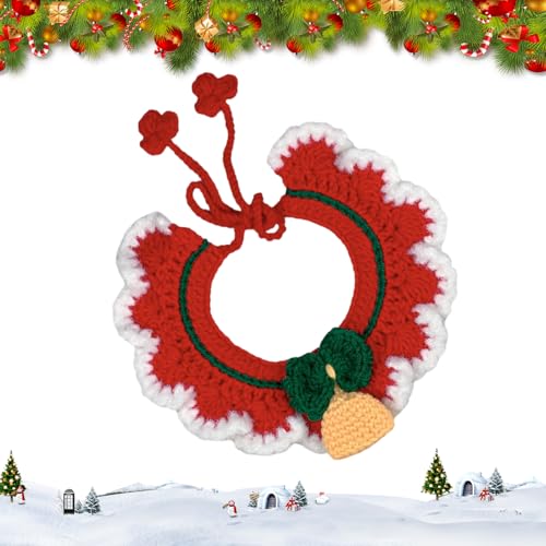 Bekecidi Weihnachts Haustierschal, Weihnachtsmann Katzen Strickhalsband Plüschglocke Lätzchen Halswärmer für Hunde Katzen Haustiere Weihnachtsfest Dekoration Zubehör (Stil 2) von Bekecidi