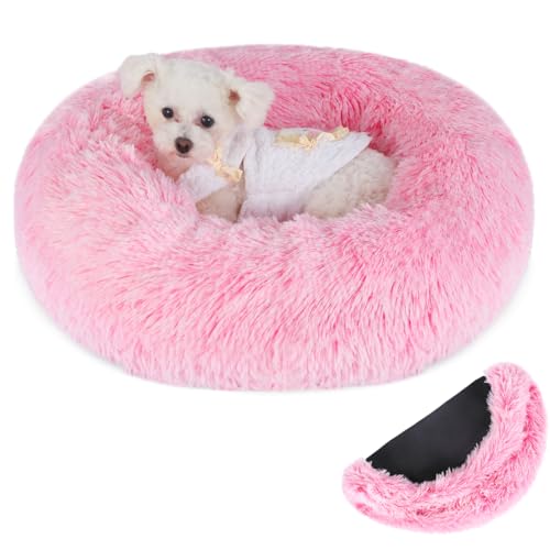 Belababy Beruhigendes Donut-Bett für Hunde und Katzen, mit abnehmbarem Bezug, waschbares Hundebett mit flauschigem, rundem, kuscheligem, weichem Plüsch, Anti-Angst-Hundebett mit rutschfester von Belababy