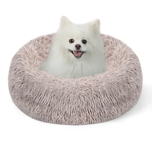 Belababy Beruhigendes Hundebett, Katzenbett, Donut, 3xgroß, flauschig, rund, kuschelig, waschbar, weiches Plüsch-Hundenest und Haustier-Überwurfdecke, Set (braun, Bett 111.8 cm, Decke 121.9x142.2 cm) von Belababy