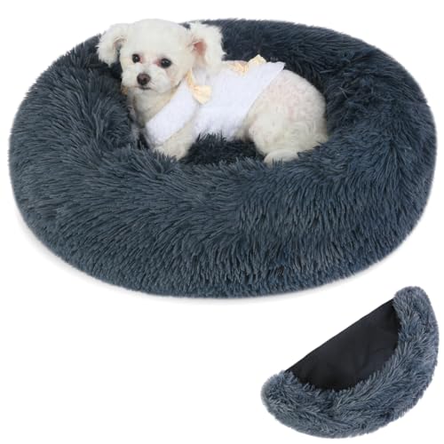 Belababy Donut-Hundebett mit abnehmbarem Bezug, waschbares Anti-Angst-Hunde- und Katzenbett für kleine, mittelgroße Hunde, beruhigendes Haustier-Welpenbett und flauschiger Plüsch-Kuscheltier mit von Belababy