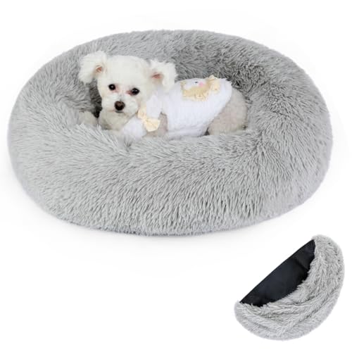 Belababy Donut-Hundebett mit abnehmbarem Bezug, waschbares Hunde- und Katzenbett für kleine, mittelgroße Hunde, beruhigendes Haustier-Welpenbett und flauschiger Plüsch-Kuscheltier mit rutschfester von Belababy