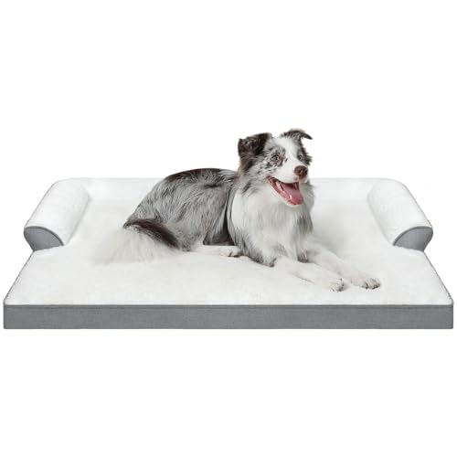 Belababy Extra großes Hundebett, wasserdicht, orthopädisches Hundesofa mit waschbarem Hundebettbezug, Haustierbett mit U-förmiger Nackenrolle, Grau, 106 x 81 x 15,6 cm von Belababy