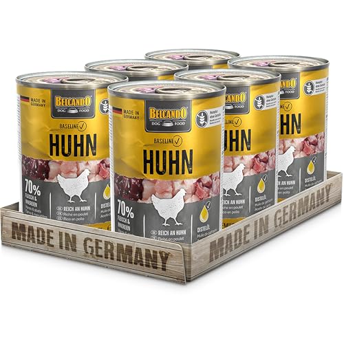 BELCANDO Baseline Nassfutter für Hunde, Huhn, 6X 400g Dose, 70% Fleisch für ausgewachsene Hunde, Hundefutter nass ohne Getreide, Made in Germany von Belcando