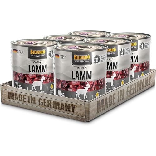 BELCANDO Baseline Nassfutter für Hunde, Lamm, 6X 800g Dose, 70% Fleisch für ausgewachsene Hunde, Hundefutter nass ohne Getreide, Made in Germany von Belcando