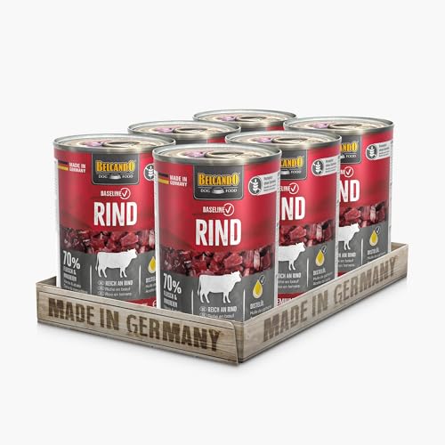 BELCANDO Baseline Nassfutter für Hunde, Rind, 6X 400g Dose, 70% Fleisch für ausgewachsene Hunde, Hundefutter nass ohne Getreide, Made in Germany von Belcando