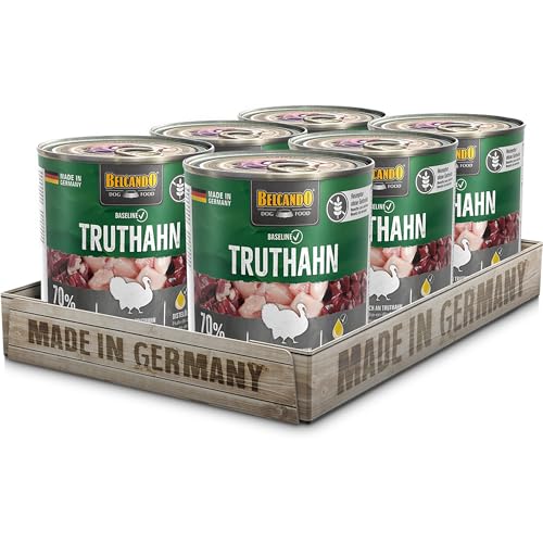 BELCANDO Baseline Nassfutter für Hunde, Truthahn, 6X 800g Dose, 70% Fleisch für ausgewachsene Hunde, Hundefutter nass ohne Getreide, Made in Germany von Belcando