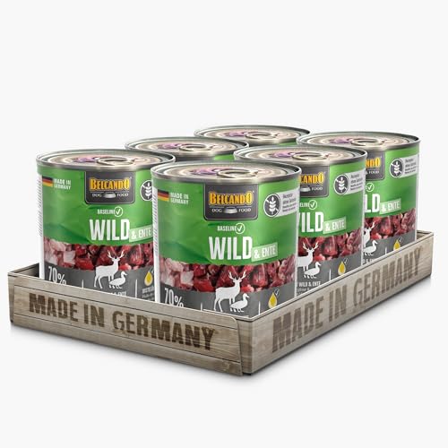 BELCANDO Baseline Nassfutter für Hunde, Wild & Ente, 6X 400g Dose, 70% Fleisch für ausgewachsene Hunde, Hundefutter nass ohne Getreide, Made in Germany von Belcando