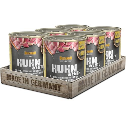 BELCANDO Nassfutter für Hunde, Huhn und Ente mit Hirse und Karotten, 6X 800g Dose, Hundefutter nass, für alle Rassen, Made in Germany von Belcando