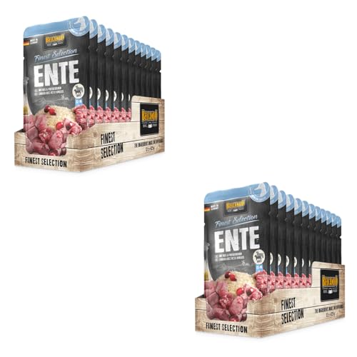 Belcando Finest Selection Adult Ente mit Reis und Preiselbeeren | Doppelpack | 2 x 12 x 125 g | Feuchtnahrung für Sensible oder wählerische Hunde | Enthält kalt gepresstes Distelöl von Belcando