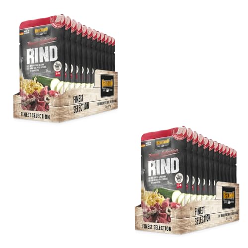 Belcando Finest Selection Adult Rind mit Spätzle und Zucchini | Doppelpack | 2 x 12 x 125 g | Feuchtnahrung für Sensible oder wählerische Hunde | Enthält kalt gepresstes Distelöl von Belcando