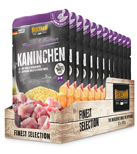 Belcando Frischebeutel [12x125g Kaninchen mit Hirse & Süßkartoffel] | Nassfutter für Hunde | Feuchtfutter Alleinfutter im Einzelportionsbeutel von Belcando