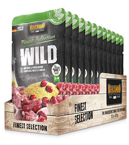 BELCANDO Frischebeutel [12x125g Wild mit Hirse & Preiselbeeren] | Nassfutter für Hunde | Feuchtfutter Alleinfutter im Einzelportionsbeutel von Belcando