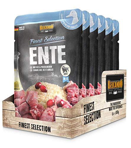 Belcando Frischebeutel [6x300g Ente mit Reis & Preiselbeeren] | Nassfutter für Hunde | Feuchtfutter Alleinfutter im Einzelportionsbeutel von Belcando