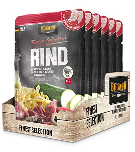 Belcando Frischebeutel [6x300g Rind mit Spätzle & Zucchini] | Nassfutter für Hunde | Feuchtfutter Alleinfutter im Einzelportionsbeutel von Belcando