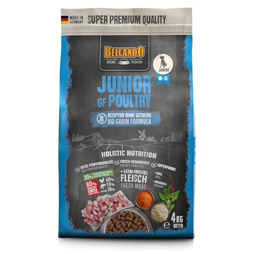 BELCANDO Junior GF Poultry [4 kg] getreidefreies Hundefutter | Trockenfutter ohne Getreide für Junge Hunde | Alleinfuttermittel für Hunde ab 4 Monaten von Belcando