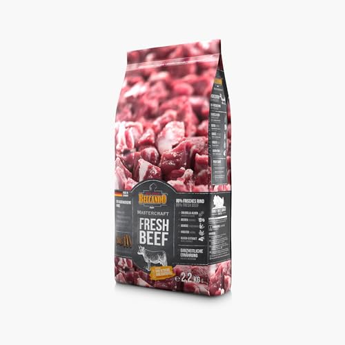 BELCANDO MASTERCRAFT Hundefutter trocken Fresh Beef, 2,2kg, Trockenfutter für Hunde mit Rind, 80% Frischfleisch, getreidefrei, für alle Rassen, Made in Germany von Belcando