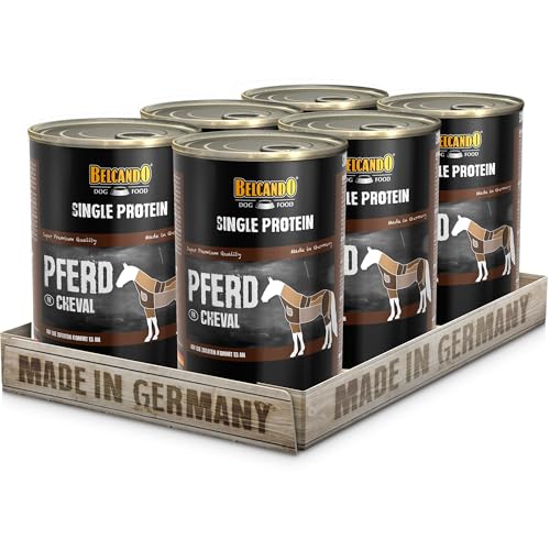 BELCANDO Single Protein Nassfutter für Hunde, Pferd, 6X 400g Dose, sortenreines Hundefutter nass, für alle Rassen, Made in Germany von Belcando