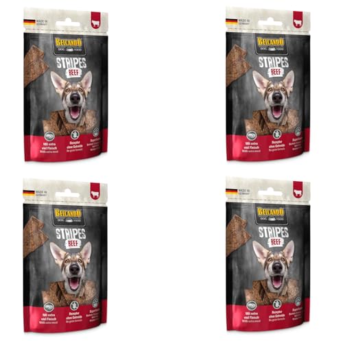 Belcando Stripes Beef | 4er Pack | 4 x 70 g | Snack für Hunde | Mit Superfoods: Bierhefe, Krill und aromatische Kräuter | Ohne Getreide und ohne Zucker | Mit extra viel Fleisch von Belcando