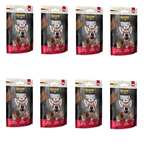 Belcando Stripes Beef | 8er Pack | 8 x 70 g | Snack für Hunde | Mit Superfoods: Bierhefe, Krill und aromatische Kräuter | Ohne Getreide und ohne Zucker | Mit extra viel Fleisch von Belcando