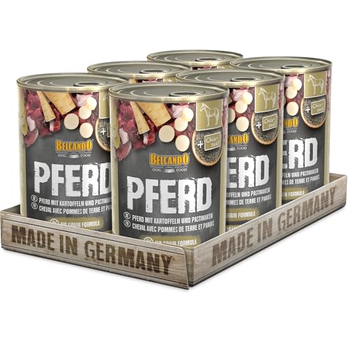 BELCANDO Nassfutter für Hunde, Pferd mit Kartoffel, 6X 400g Dose, Hundefutter nass, für alle Rassen, Made in Germany von Belcando