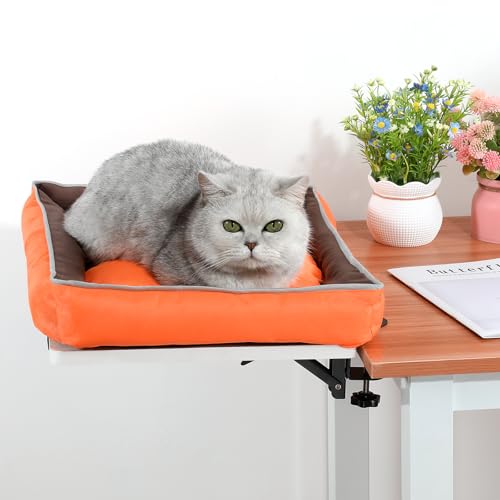 Katzen-Schreibtischbett – das perfekte Katzenbett für den Schreibtisch, 90° faltbare Katzenhängematte für Ihren Schreibtisch, unterstützt bis zu 20 kg (Orange) von Belecy