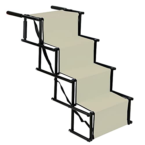 Belfoyer Auto Rampe faltbar für Hunde, Treppe mit 4 Stufen für Haustiere, verwendbar für alle Fahrzeuge, belastbar bis 75 kg, wasserdicht, Polyester, Oxford Metall (beige) von Belfoyer