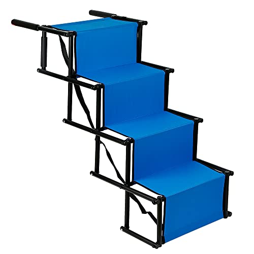 Belfoyer Auto Rampe faltbar für Hunde, Treppe mit 4 Stufen für Haustiere, verwendbar für alle Fahrzeuge, belastbar bis 75 kg, wasserdicht, Polyester, Oxford Metall (blau) von Belfoyer