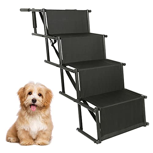 Belfoyer Auto Rampe faltbar für Hunde, Treppe mit 4 Stufen für Haustiere, verwendbar für alle Fahrzeuge, belastbar bis 75 kg, wasserdicht, Polyester, Oxford Metall (schwarz) von Belfoyer