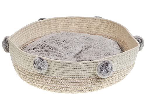 Runde flauschigen Tierbett aus Baumwolle für Hunde Katzen Beige ø 44 cm Ortaca von Beliani