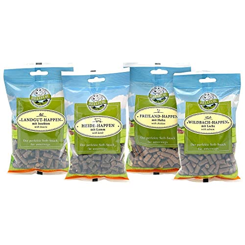 Bellfor Soft-Happen Hypoallergene getreidefreie Soft-snack für Hunde mit hoher Verdaulichkeit ohne tierische Nebenerzeugnisse 200 g (Mix 4 (Huhn, Lachs, Lamm, Insekten)) von Bellfor