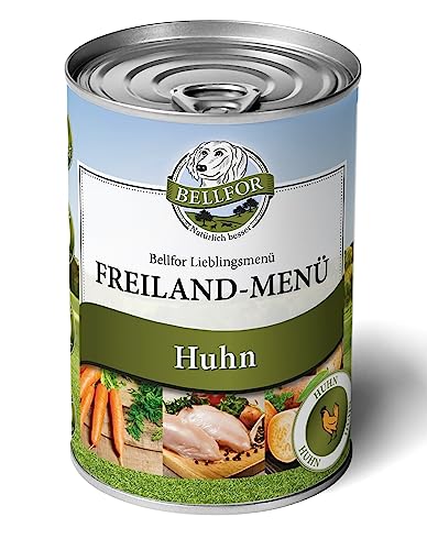 Getreidefreies Nassfutter für Hunde mit Huhn Freiland-Menü von Bellfor - 400g. Reich an Frischem Regionalen Obst & Gemüse, Frei von Künstlichen Zusätzen, Perfekt für Sensible & Alle Rassen. von Bellfor