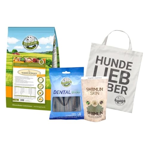 Bellfor Futterset für Boxer Hypoallergenes Getreidefreies Trockenfutter mit Huhn 4 kg Dental Sticks 100 g und Nahrungsergänzung mit Shiitake - Shiimun Skin Pulver 50 g von Bellfor