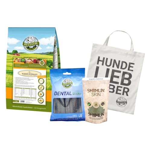 Bellfor Futterset für Deutsch Kurzhaar Getreidefreies Trockenfutter mit Huhn 4 kg Dental Sticks 100 g und Nahrungsergänzung mit Shiitake - Shiimun Skin Pulver 50 g von Bellfor