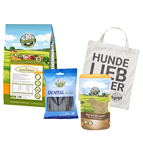 Bellfor Futterset für Groß Pudel Getreidefreies Trockenfutter mit Huhn 4 kg Dental Sticks 100 g und Lebensmittelzusatzstoff zur Haut- und Fellpflege 80 g von Bellfor