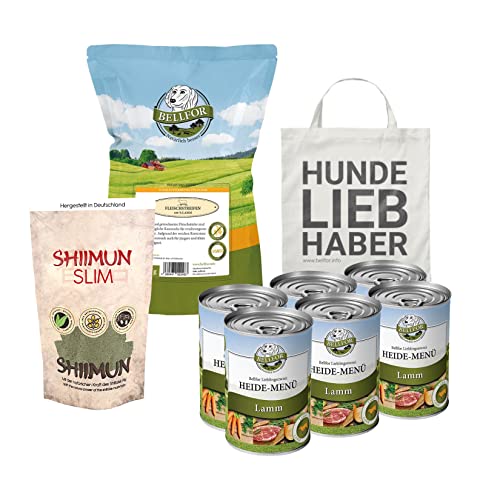 Bellfor Futterset mit Heide-Menü 6x400 g Hundefutter Nass Getreidefrei Gesunde Kausnacks 100 g Diät für Kleine Hunde mit Übergewicht Flohsamenschalen Shiitakepulver Maitakepulver 50 g von Bellfor