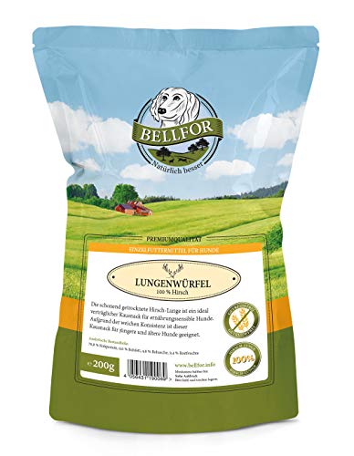 Bellfor Kauartikel für Hunde - Hirsch-Lungenwürfel - 200 g. Getreidefreies Hundeleckerli, hochverdaulich und hypoallergen für alle Hunderassen. Naturkauartikel, beugt der Bildung von Zahnbelag vor. von Bellfor