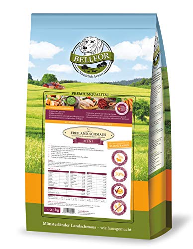 Bellfor Freiland-Schmaus Mini Getreidefreies Trockenfutter mit Huhn für kleine Hunderassen 2,5 kg - Ideal für kleine Hunde bis zu 9 kg mit schnellem Stoffwechsel von Bellfor