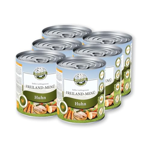 Bellfor Getreidefreies Nassfutter für Hunde mit Huhn Freiland-Menü 6x800g. Reich an Frischem Regionalen Obst & Gemüse, Frei von Künstlichen Zusätzen, Perfekt für Sensible & Alle Rassen. von Bellfor