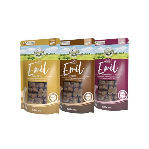 Bellfor Mix 3 Emil Soft-Snacks Set: Mobility, Protection & Silky Gloss - Hundeleckerli mit Lachs für aktive Hunde und Starke Abwehrkräfte. Ideal für das Hundetraining - 300 g / 180 Stück von Bellfor