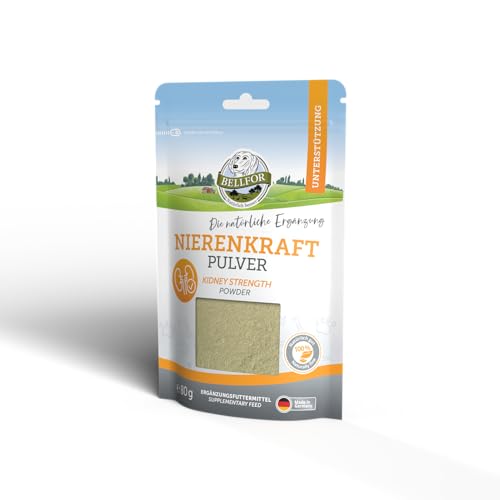 Bellfor Nierenkraft Pulver für Hunde 80g, Nierenfutter zur Unterstützung der Nierenfunktion, Natürliches Nahrungsergänzungsmittel mit Ackerschachtelhalm bei Entgiftungen & Lebererkrankungen von Bellfor