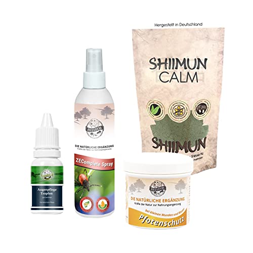 Bellfor Sommerurlaub Sparset für Hunde, Shiimun Calm Pulver - 50g, ZEComplete Spray für Hunde - 100ml, Pfotenschutz Salbe für Hunde - 110ml, Augenpflege Tropfen für Hunde - 30 ml von Bellfor