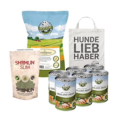 Bellfor Sparset Hundefutter Nass 6x400 g Kausnacks Natur mit Huhn 100 g für Kleine Hunde mit Gewichtsproblemen Flohsamenschalen Shiitakepulver Maitakepulver Brennnesselkraut 50 g von Bellfor